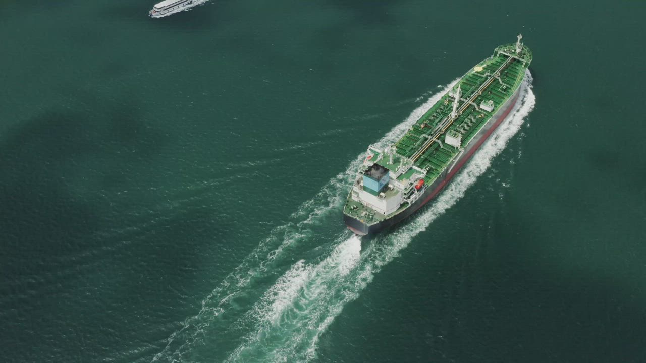 Ship at sea seen from above